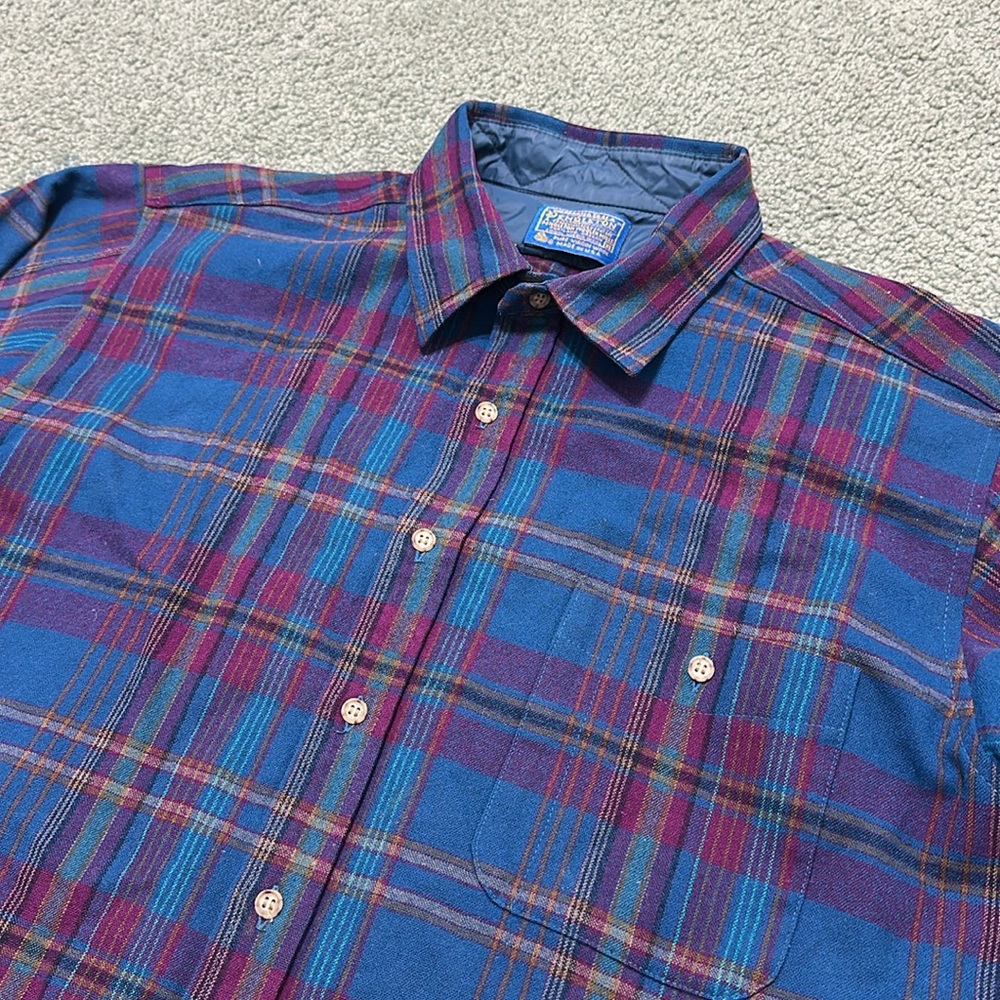 Vintage Pendleton Elbow Patch Wool Long Sleeve Button Up Shirt Plaid XL - Picture 2 of 9